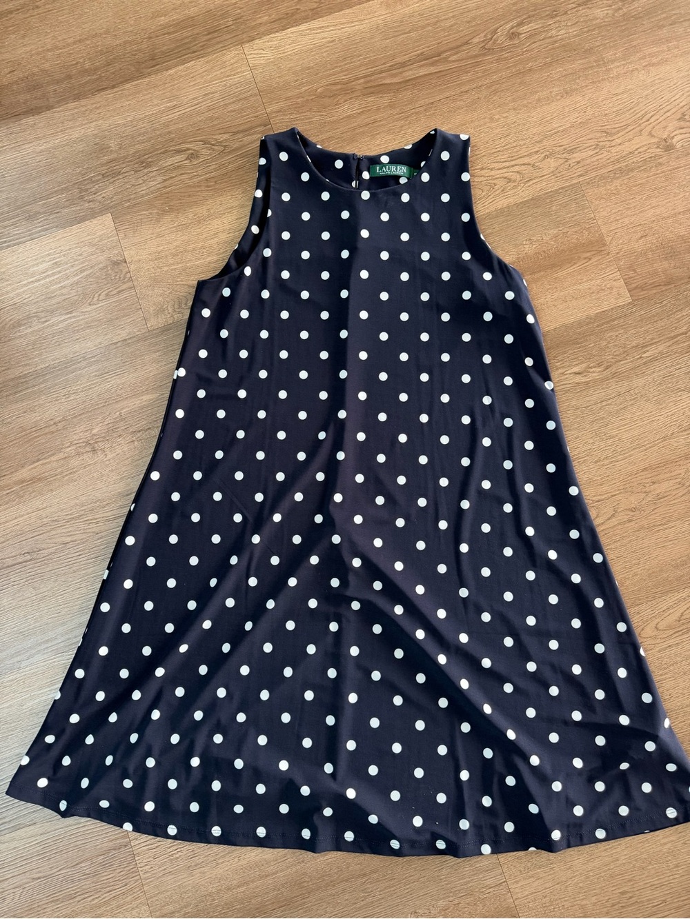 Ralph Lauren Navy and White Polka Dot A-Line Dress